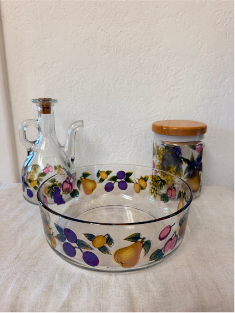 Vintage Cerve Italy Fruit Glass Bowl Cruet Canister 3 Pc Kitchen Set